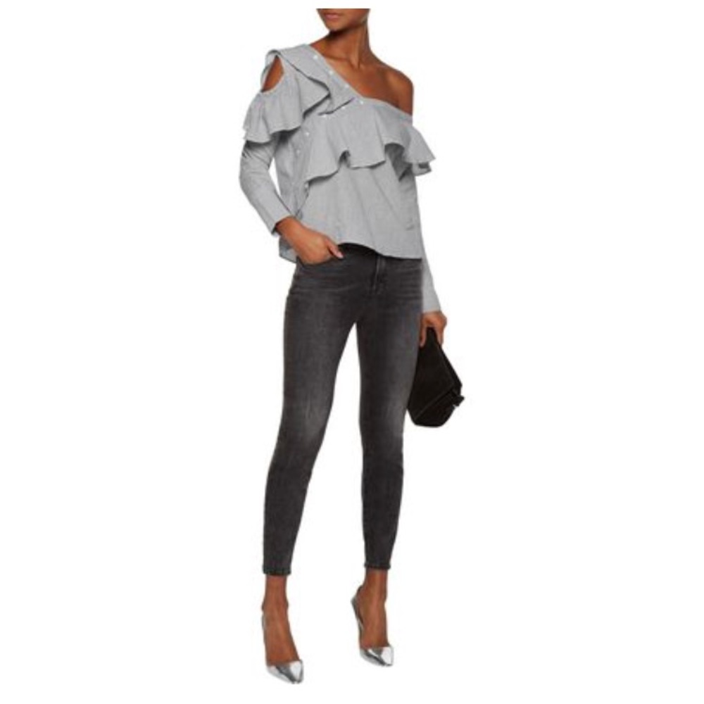 walter baker one shoulder poplin blouse